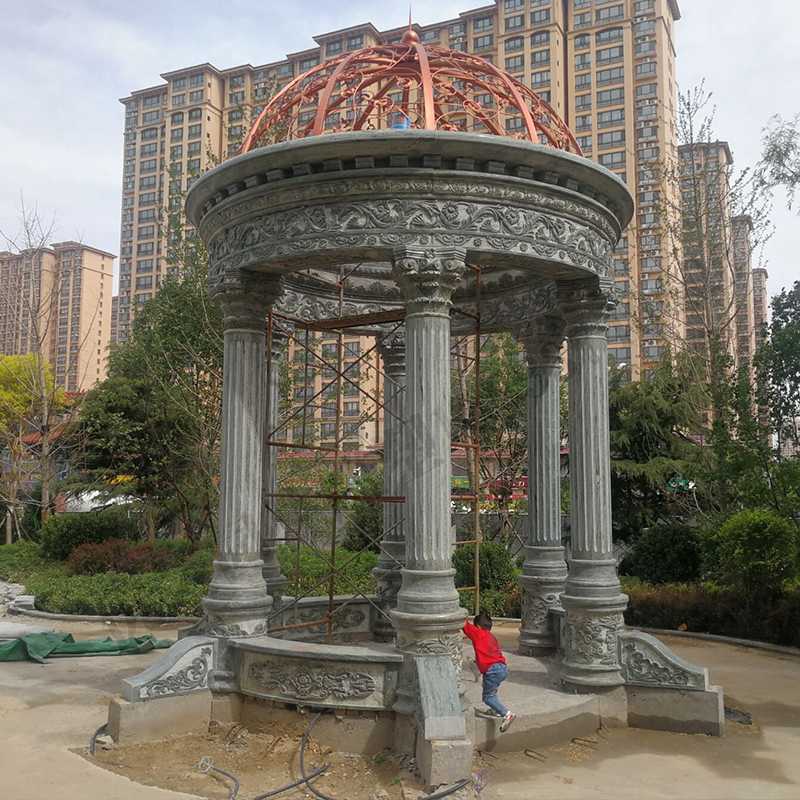 景觀涼亭廠家，園林小區(qū)景觀亭子，大理石石材涼亭