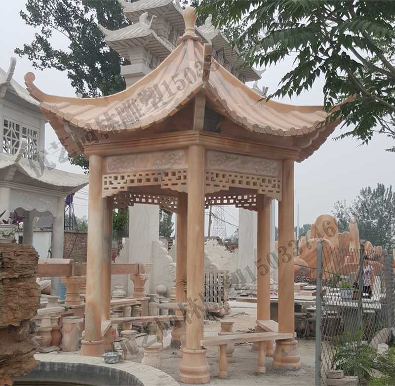 中式大理石涼亭，石雕景觀亭子，石雕六角亭子廠家