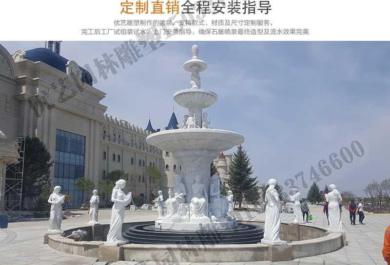 大理石景觀噴泉安裝，如何安裝大型景觀噴泉，定制石雕噴泉工廠