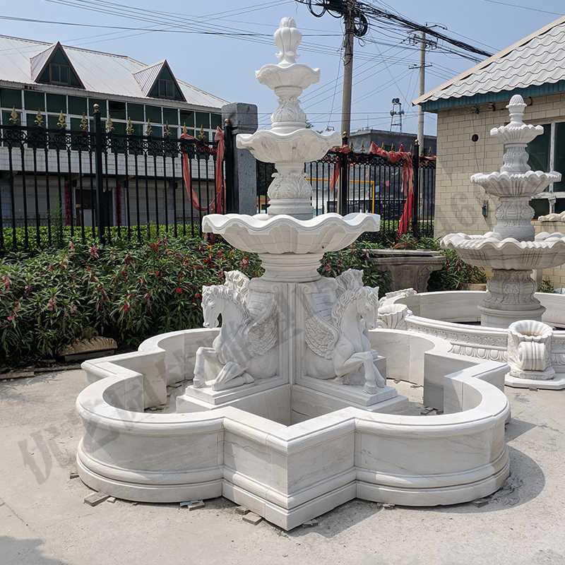景觀雕塑定制，石雕噴泉廠家，歐式白馬石雕噴泉