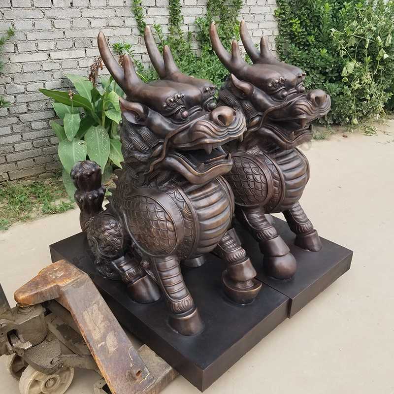 銅麒麟雕塑，銅麒麟擺件，鎮(zhèn)宅風(fēng)水麒麟
